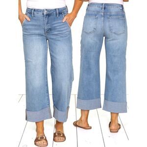 Risen High Rise Tummy Control Ankle Wide Leg Cuffed Jeans Light Medium Wash NWT